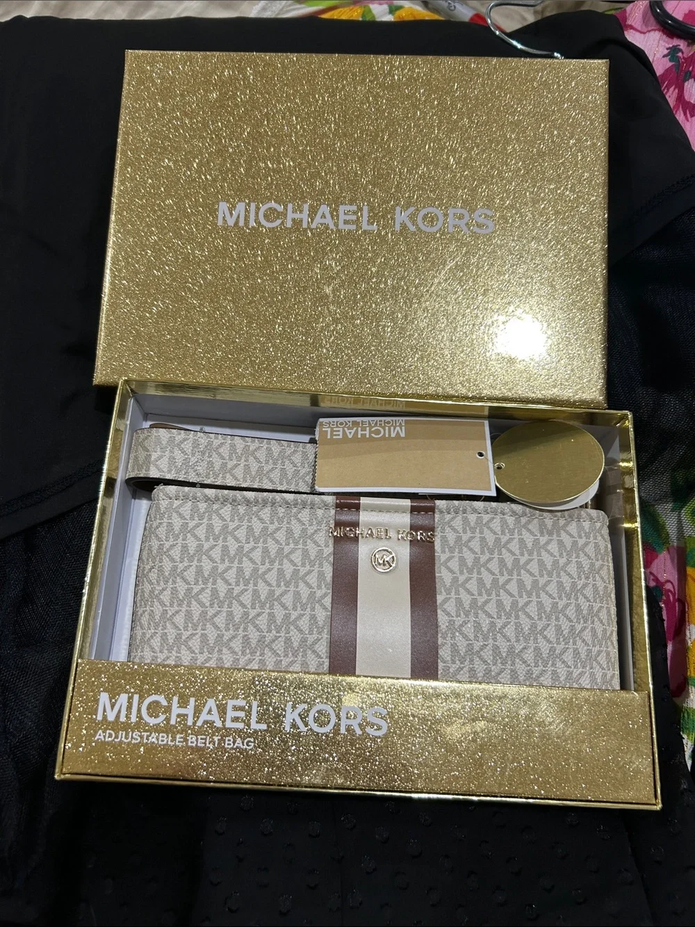 Michael Kors Vanilla and Brown Logo Belt Bag